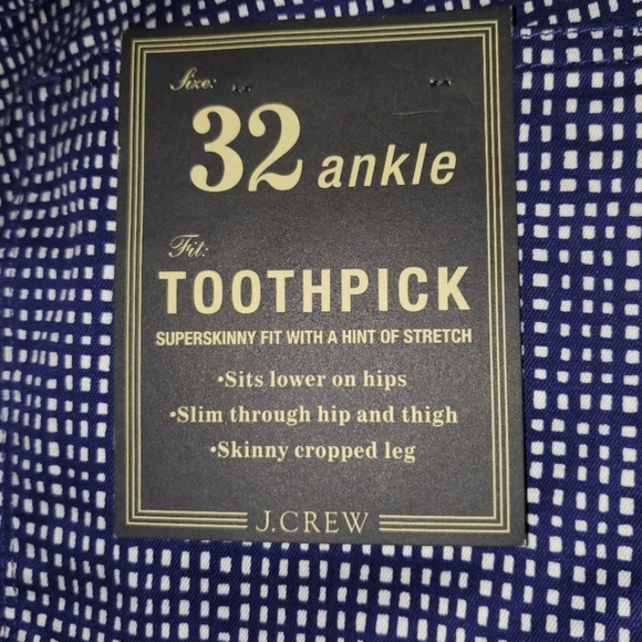 NWT J. Crew Toothpick Jeans, Size 32 ankle - Picture 5 of 8